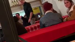 Guy runs on red table tries to rko friend misses falls off fail