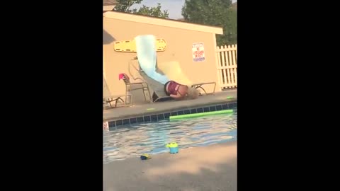 Overly inebriated lady falls headfirst by pool