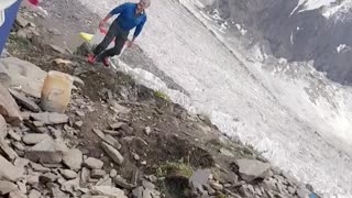 Bouncing Boulder Barely Misses Climber