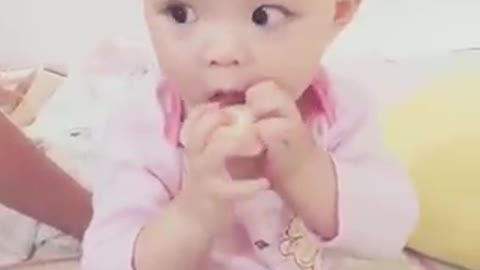The feeling of baby eating yogurt