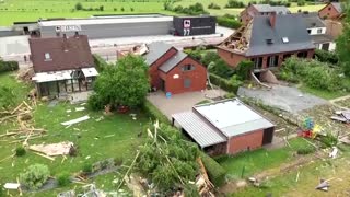 Drone footage shows storm damage in Belgian town