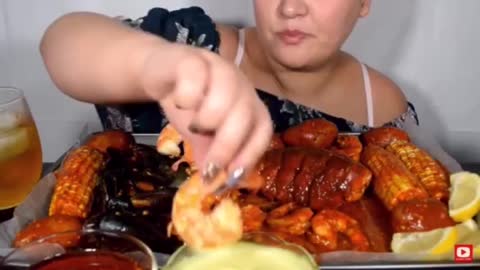 Asmr eating giant seafood lobster tail