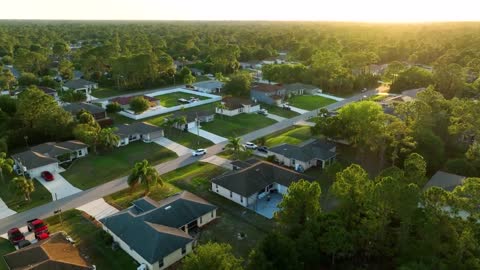 aerial landscape view of suburban private houses