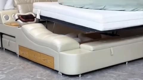 Luxury Leather Multifunctional Modern Bed Frame with Massage Chair