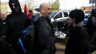 Trump Supporters Take Their Masks Off To Prove A Point To #ANTIFA Protesters At #March4Trump Event