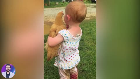 Funny and Cute Baby Moments 1001 Funny Baby Reaction When Play with Chicken | Funny Videos