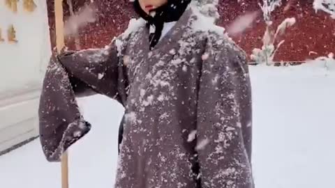 Kunfu master in snowfall in China