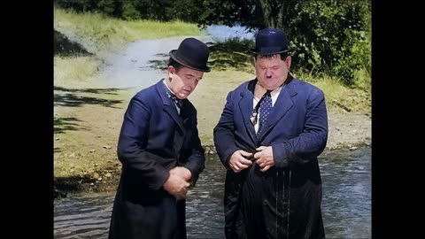 Laurel & Hardy 1937 Way Out West scene colorized remastered 4k