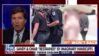 Tucker Carlson mocks how AOC and Ilhan Omar were led away by police in imaginary handcuffs