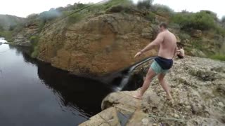 Collab copyright protection - man cliff dives fails and bellyflops