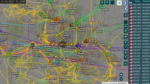 The Power Outage Time Lapse Air Plane Traffic Phx AZ - Dec 31st 2023 - couple hrs before New Years -