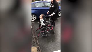 Boy told he'd never walk toddles into nursery for the first time