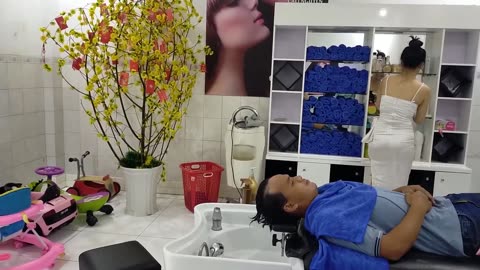 Full version, relax in a vietnamese barber shop with a beautiful girl