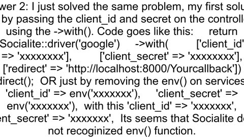 Laravel Socialite google login failed quotMissing required parameter client_idquot although specif