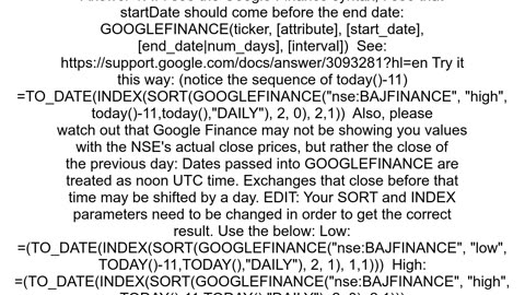 Google Finance fetch DATE of high and low