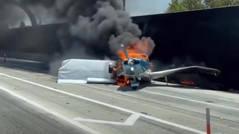 Moment a Plane Crashes on a California Freeway