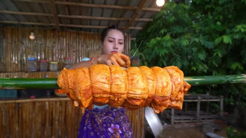 Pork roasted and cook rice recipe and eat - Amazing cooking