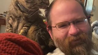 Kitty licks head