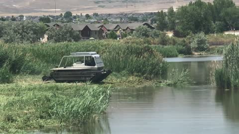 Amphibious Tank Smashing Phragmites on water