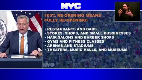 NYC will 'fully reopen' on July 1 -mayor