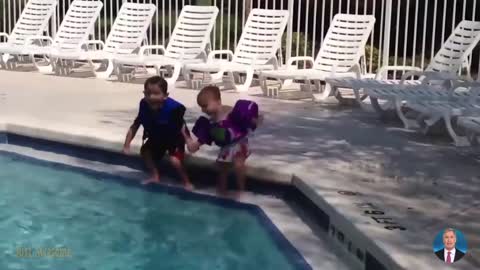 funny babies trying with funny tricks with water