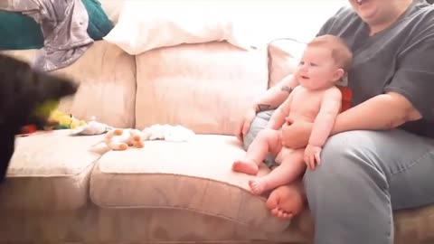 Who has much fun? Dog or baby? 😍