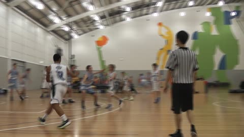 Kid Throws Full Court Shot in Basketball Game