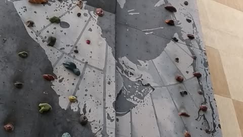 5 year old kid completing indoor rock climbing till top.