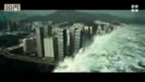 Watch the moment a huge tsunami starts to invade the city