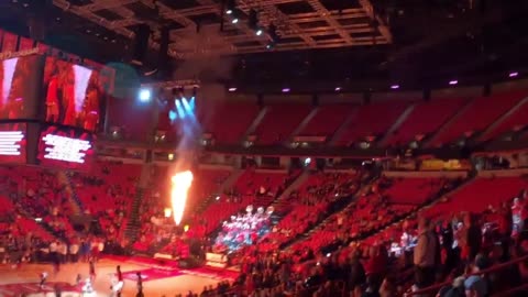 Indoor fireworks at UNLV's Thomas & Mack Center: Runnin' Rebels pre-game introductions, Vegas-style