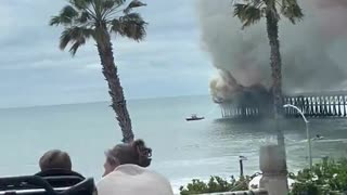 The historic Oceanside Pier in San Diego County, California is on fire.