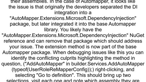 AutoMapper does not work in NET Core 8 when I use dependency injection