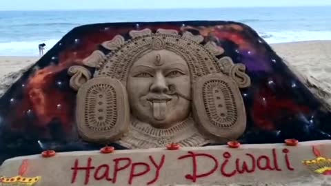 Majestic 'Happy Diwali' sand art