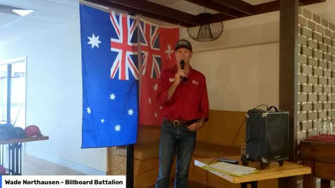 Farmer Wade presenting at public meeting at Emerald, QLD - Billboard Battalion 14/4/24