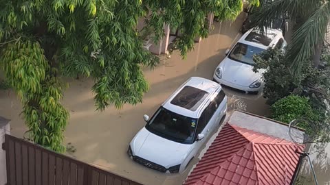 Porshe under the flood water