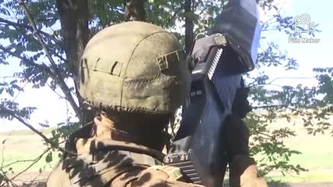 A Russian soldier showed anti-drone gun in Ukraine Operation