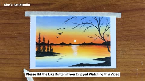 Simple Oil Pastel Sunset Landscape Painting for Beginners - Oil Pastel Drawing