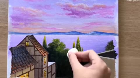 A town with ocean view painting step by step.