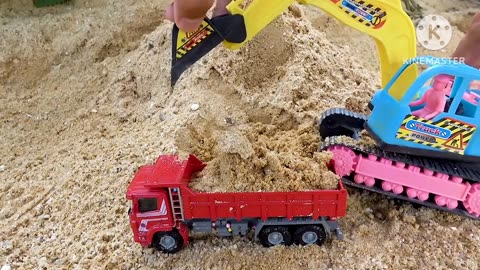 Excavator, Tractor, Dump Trucks, Crane Truck. Bridge Colored Toy Blocks