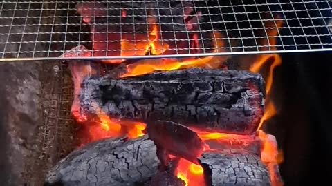 Grilling meat at a camping site