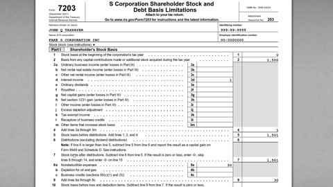 How to Complete IRS Form 7203 - S Corporation Shareholder Basis