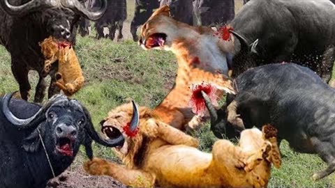 First Shock! The Lion Was In Pain When He Was Attacked And Brutally Tortured By The African Buffalo