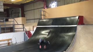 Indoor skate green helmet ramp fail