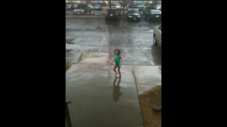 Little Girl Dancing In The Rain Gets Scared By Thunder