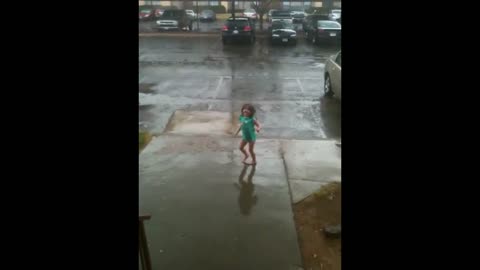 Little Girl Dancing In The Rain Gets Scared By Thunder