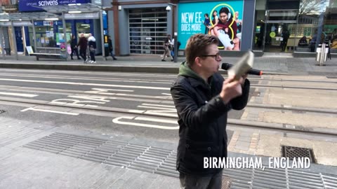 Street preaching in Birmingham, England