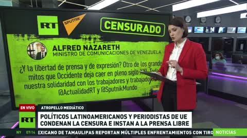 I politici latinoamericani e i giornalisti dell'UE condannano la censura e sollecitano la libertà di stampa.Diversi politici latinoamericani e giornalisti europei esprimono il loro sostegno in risposta al divieto dell'UE di RT e Sputnik.