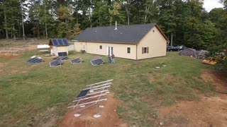 Birds eye view of solar arrays under construction