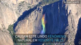 Incrível arco-íris se forma em cascata na Califórnia