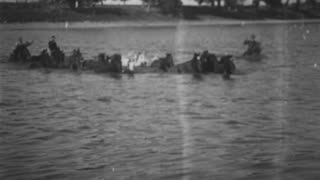Herding Horses Across A River (1904 Original Black & White Film)